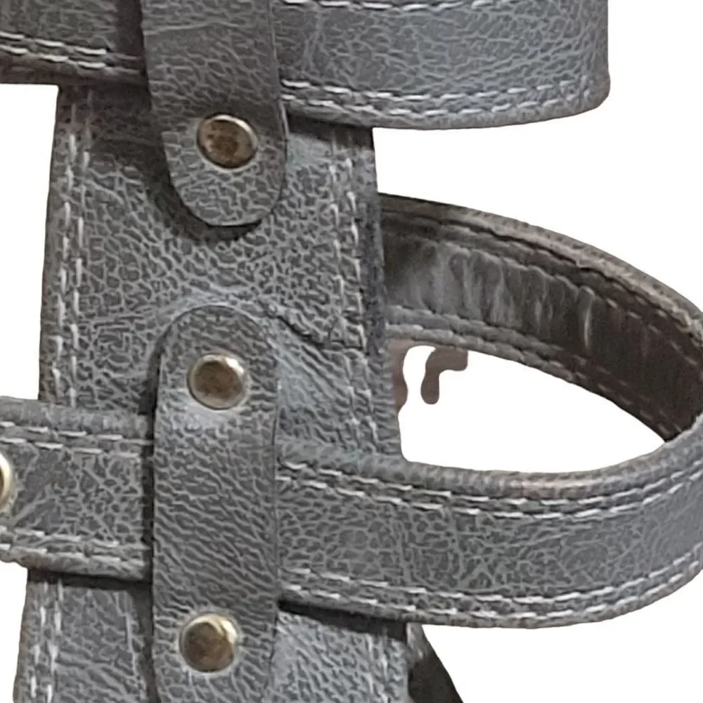 Grey Strappy Studded Wedge